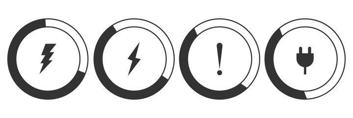 Battery icon set. battery charge level. battery Charging icon. Electric e bike or car icon. batteries status Energy full or low logo/symbol. Concept power, energy, low , full, empty sign. 