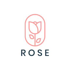 Minimalist rose flower logo design with pink line style
