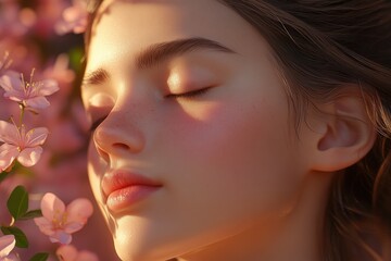 Fototapeta premium Close-up portrait of a young woman with soft features.