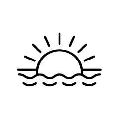 Outline icon a sun rising over wavy water sunrise sunset