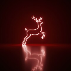 Glowing neon reindeer silhouette with red reflection