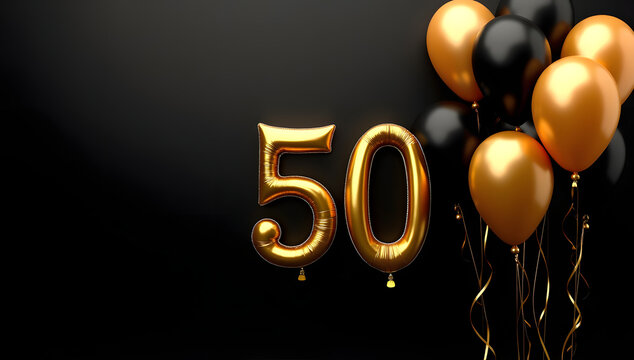 Gold and black balloons mark a 50th anniversary milestone. Generative AI
