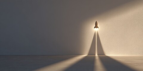 Obraz premium Rocket on Wall Casting Liftoff Shadows in Minimalist Room