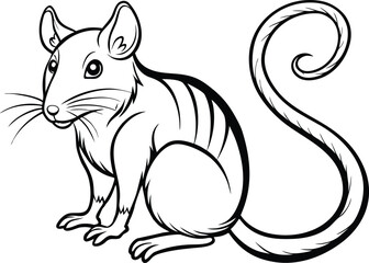 Rat silhouette drawing, rodent line art, small animal vector, minimal wildlife icon, pest illustration design