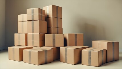 Stack of cartons on pallet, prepared for transport in warehouse interior.