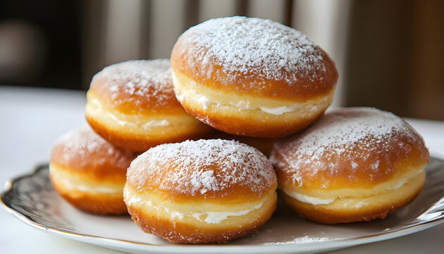 Czeck sweet fried cakes , made from yeast dough, donuts , pastry, filled with cream cheese