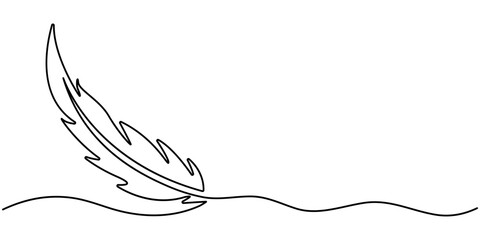 Feather continuous one line drawing minimalism design,  Single line drawing of feather isolated outline flat vector illustration. 