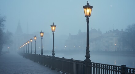 Misty City Streets at Dawn