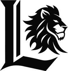 Bold letter l with fierce lion head emblem