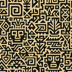 Seamless geometric pattern wallpaper with abstract ornamental shapes and lines for modern textile design
