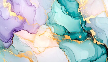 Fototapeta premium Abstract fluid art with pastel and golden hues