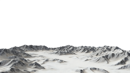 Snowy mountain range landscape isolated on a transparent background