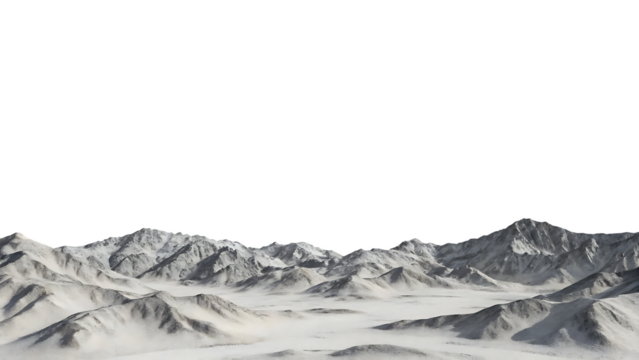 Snowy mountain range landscape isolated on a transparent background