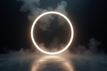 Glowing White Circle in Dark Room

