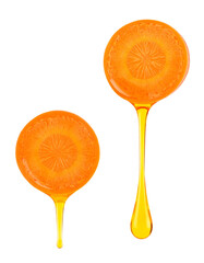 Two vibrant carrot slices drizzled with golden honey offer a sweet, healthy treat sensation