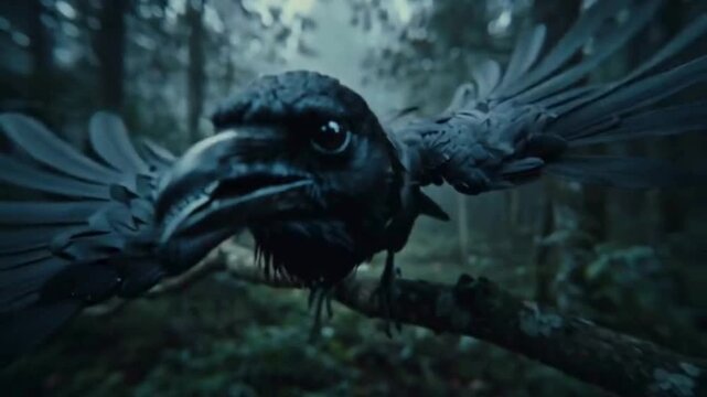 black bird in high tree branch 