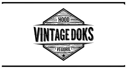 A black and white logo featuring the text "Vintage Doks" in a stylized font within a diamond shape, with "Hood" above and "Vegorie" below.