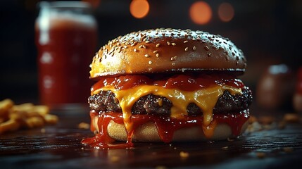 Classic Cheeseburger Close-Up Ai Generated