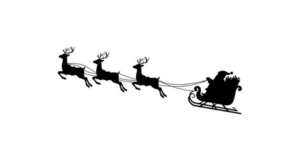 Santa's Sleigh Flies, Black Silhouette on White. Vector image for marketing, graphic design, web design.
