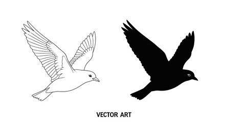 Obraz premium Elegant Dove in Flight Line Art and Silhouette Vector for Peaceful Concepts