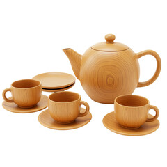 Elegant ceramic tea set with teapot and cups isolated on transparent background