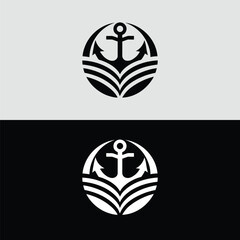 A nautical anchor logo design with stylized waves evokes a sense of adventure and maritime tradition, perfect for coastal businesses and seafaring ventures isolated on white background