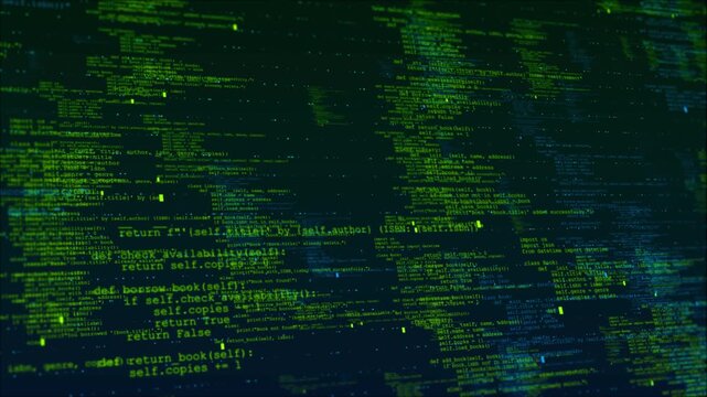 Computer digital Binary Code scrolling computer landscape Programming code abstract technology background for software developer Computer script digital data matrix of binary code cyberspace big data