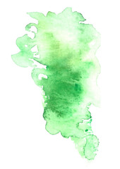 Hand drawn green watercolor stains. Nature background, ecology poster.