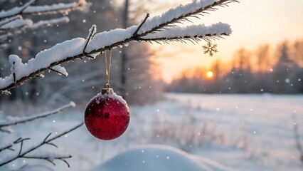 This compelling scene depicts the quiet magic of the holiday season, with its simple yet powerful symbolism of joy and warmth in a serene, snow-covered environment.