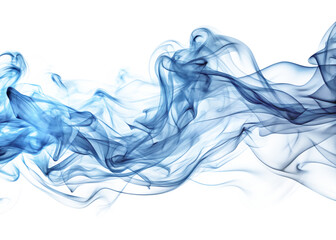 Abstract blue smoke wisps swirling and dancing on a dark background