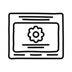 Gear in browser window icon. Hand drawn style.
