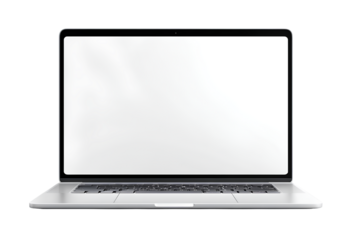 An ultra-realistic photograph of the front view of a MacBook Pro mockup, on a transparent background.