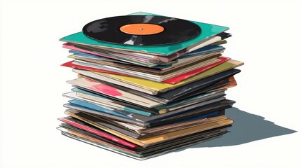 Stack of colorful vinyl records