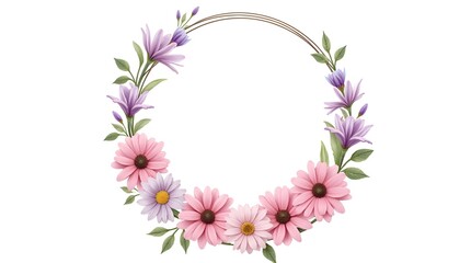 Elegant Oval Floral Frame with Pink and Purple Flowers, Perfect for Invitations or Cards