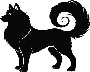 Samoyed dog silhouette, fluffy pet line art, arctic breed vector, minimal canine drawing, friendly dog illustration