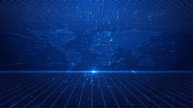 Big Data Cloud Global Technology. 3d Earth Digital Connected Network Background. Worldwide World Connections with Light Lines. Spinning Futuristic Earth Globe global business and technology Animation