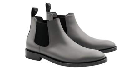 Elegant grey leather chelsea boots isolated on transparent background, a versatile and stylish footwear choice for the modern man, perfect for dressing up or down with ease
