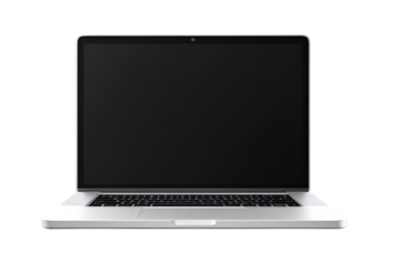 An ultra-realistic photograph of the front view of a MacBook Pro mockup, on a transparent background.