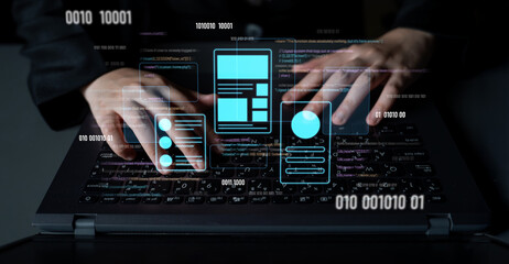 UI UX mockup showing application layout, structure, and code interface. UI design defines user flow, UI design improves clarity, UI design enhances experience, and UX design supports logic. Latch