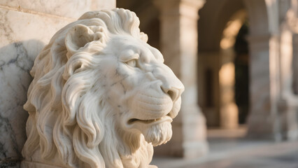 Lion statue on a rooftop in Rome Italy with ancient stone sculpture details