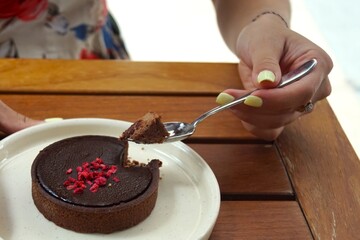 woman hands with dessert
