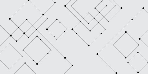 Abstract background with technology communication data element shape line and dots perfect for advertisements, posters, presentations, website background. Black square diagram on white background.