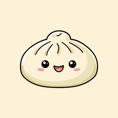 Fototapeta premium Cute Kawaii Steamed Dumpling with Smiling Face