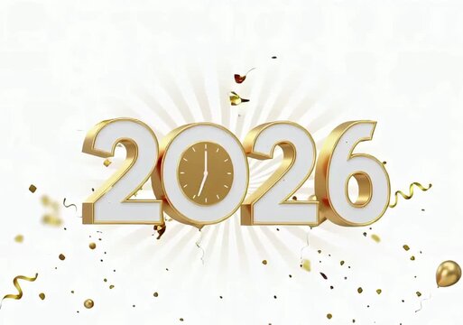 Golden Festive 2026 Celebration Typography with Balloons and Sparkling Details