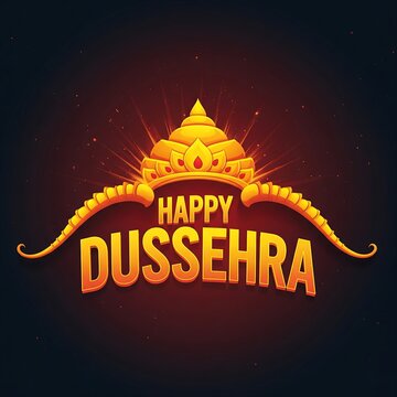 Golden dussehra greeting with bow and crown