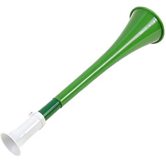Fototapeta premium A green and white vuvuzela horn is isolated, perfect for sports events, celebrations, and adding a festive touch.