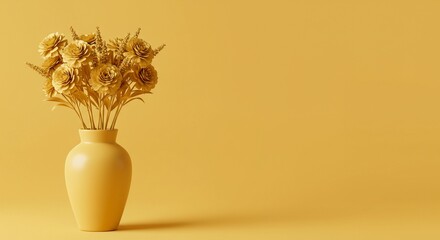 Sage yellow bouquet in a muted ceramic vase.