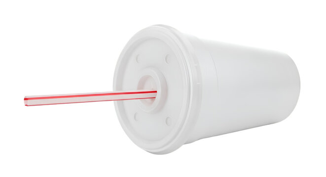 A foam cup with straw isolated on transparent background is shown