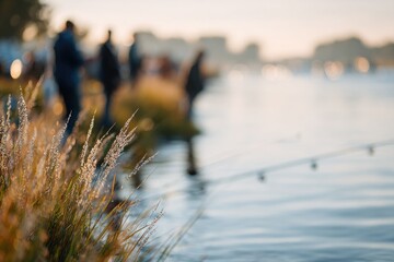 Tranquil scene by water showcasing fishing activities amidst nat