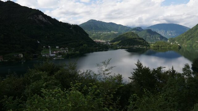 Fast time lapse of the Corlo mountain artificial lake in the Belluno Dolomites